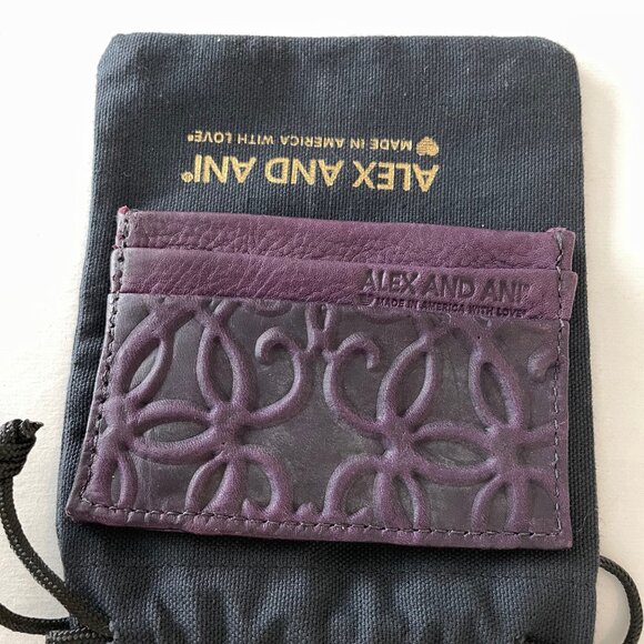 Alex And Ani Gabriel Dark Purple /Amethyst Genuine Leather Card Case - Picture 10 of 13